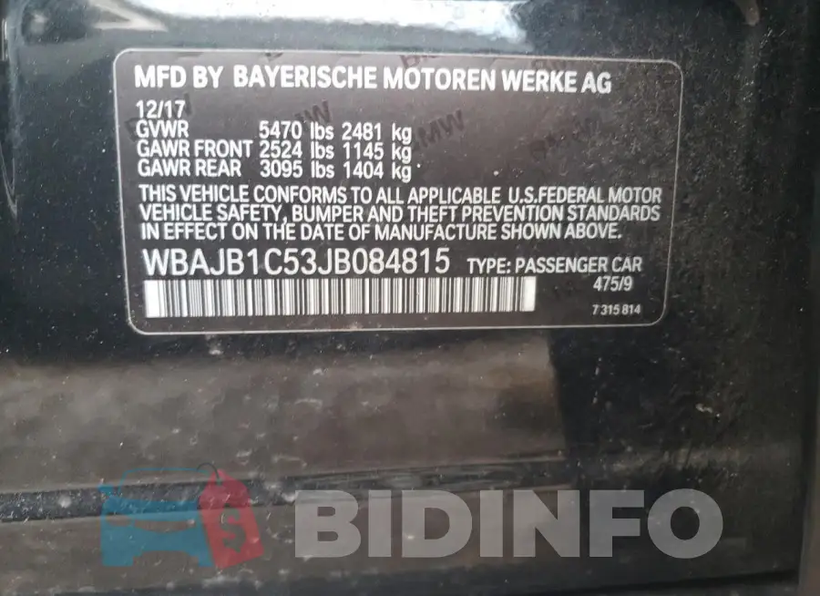 WBAJB1C53JB084815 Photo# 12