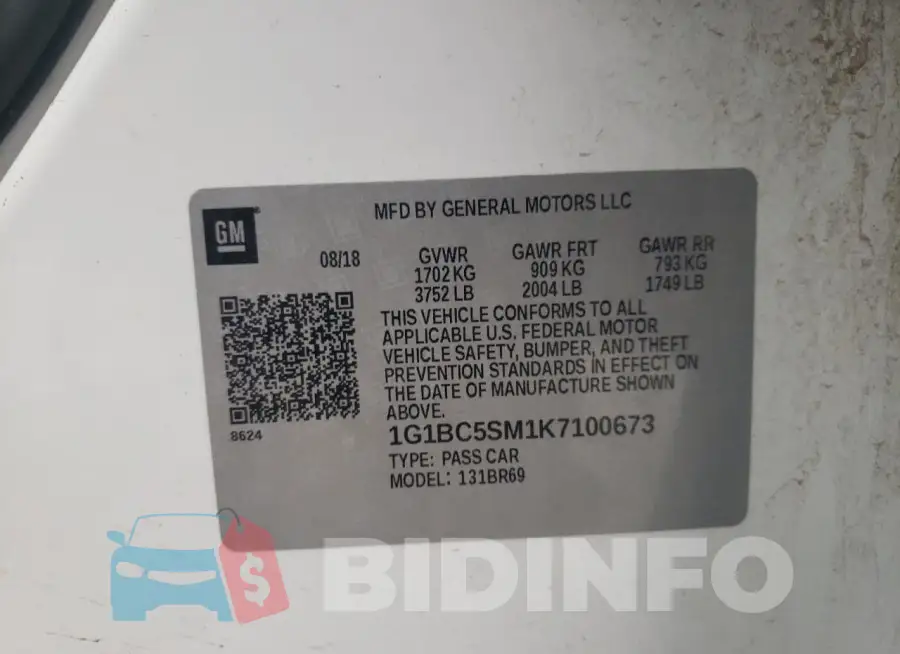 1G1BC5SM1K7100673 Photo# 12