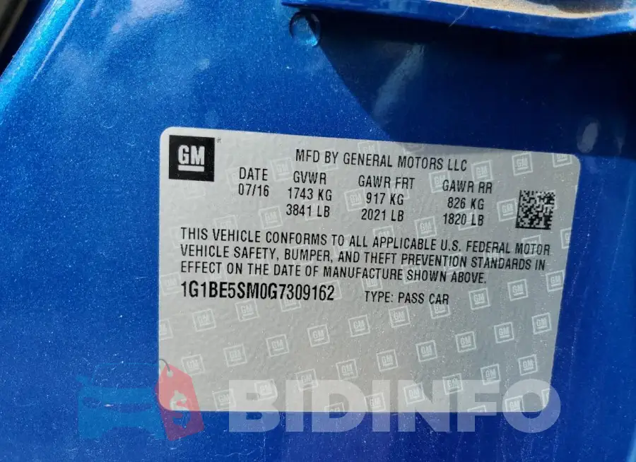 1G1BE5SM0G7309162 Photo# 12