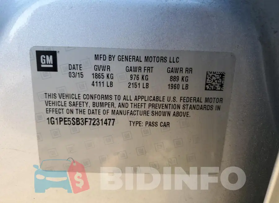 1G1PE5SB3F7231477 Photo# 12
