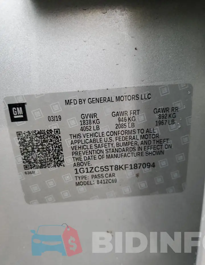 1G1ZC5ST8KF187094 Photo# 12