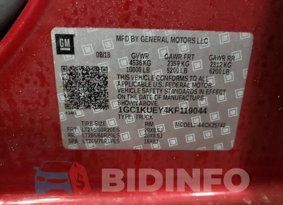 1GC1KUEY4KF119044 Photo# 12
