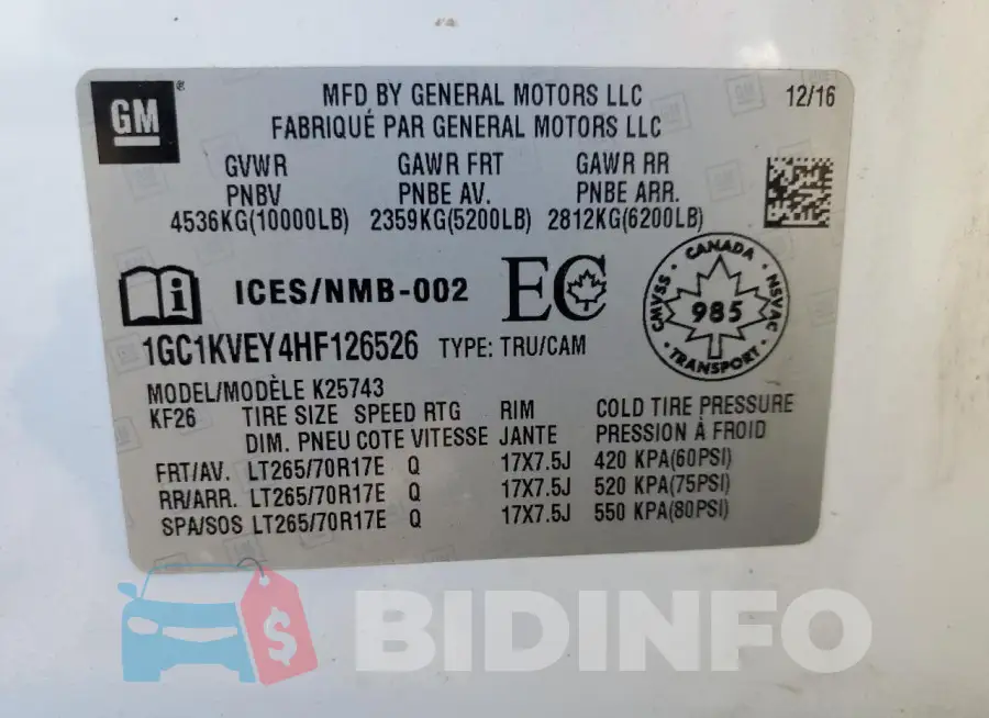 1GC1KVEY4HF126526 Photo# 12