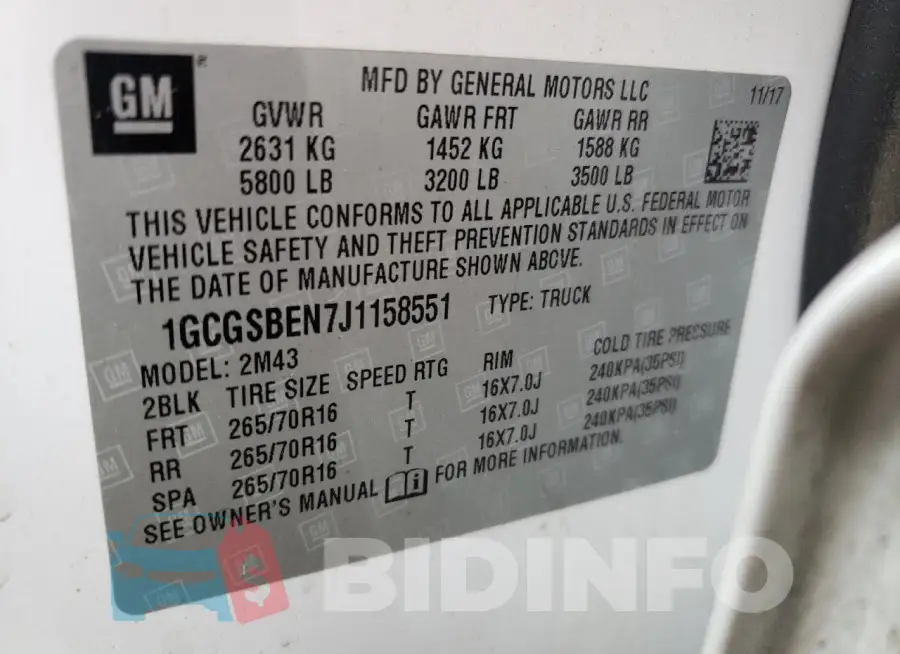 1GCGSBEN7J1158551 Photo# 12