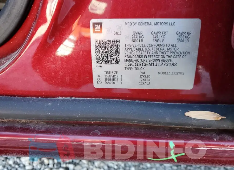 1GCGSCEN1J1273183 Photo# 12