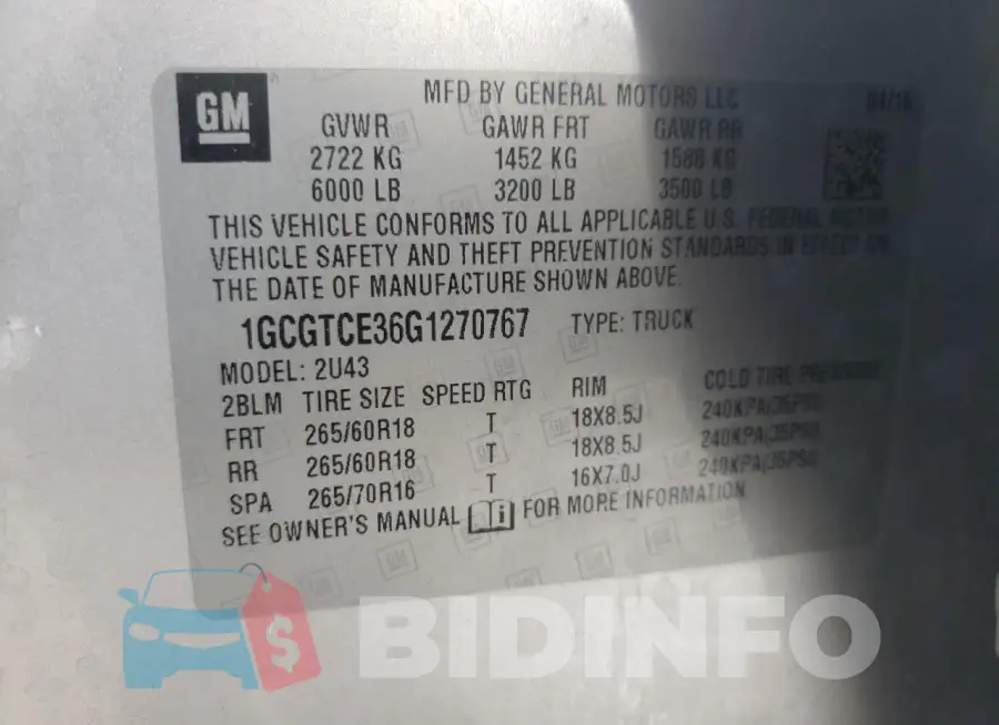 1GCGTCE36G1270767 Photo# 12