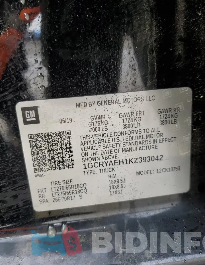 1GCRYAEH1KZ393042 Photo# 13