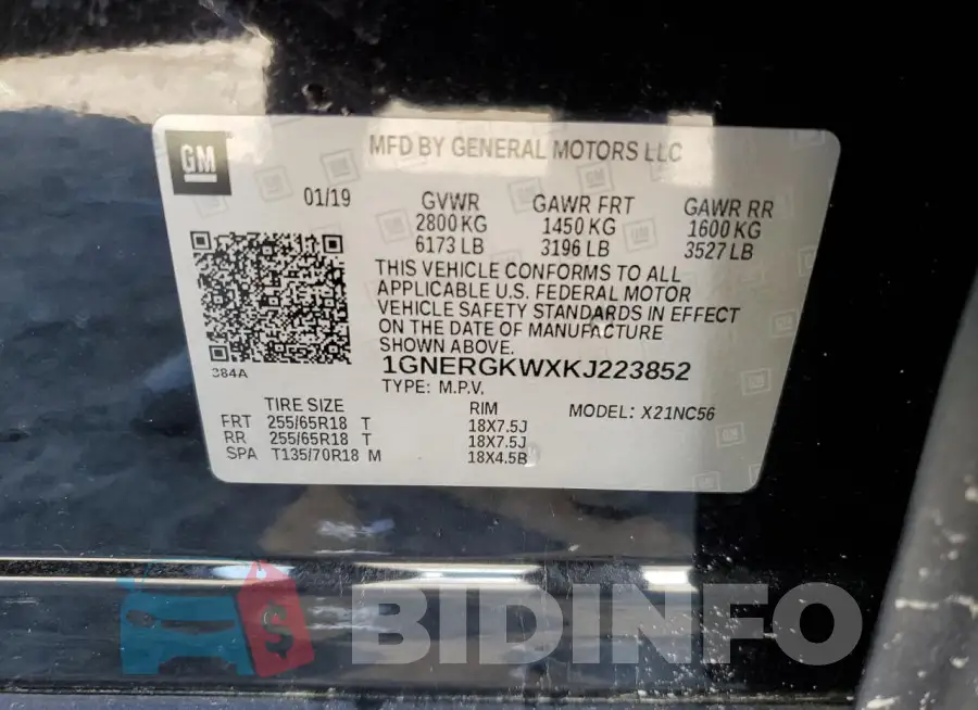 1GNERGKWXKJ223852 Photo# 13