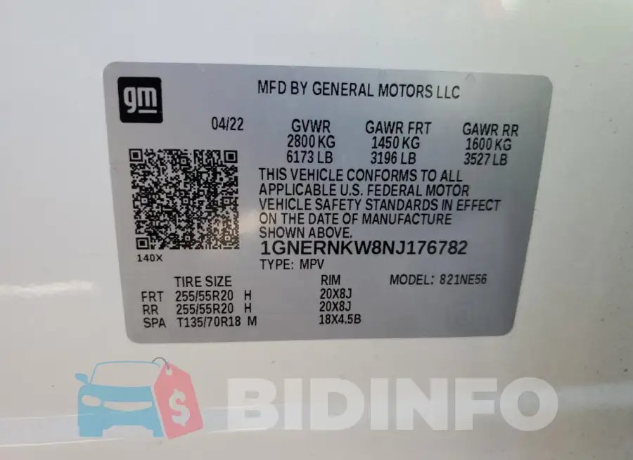 1GNERNKW8NJ176782 Photo# 13