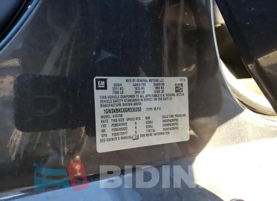 1GNSKBKC6GR335203 Photo# 14