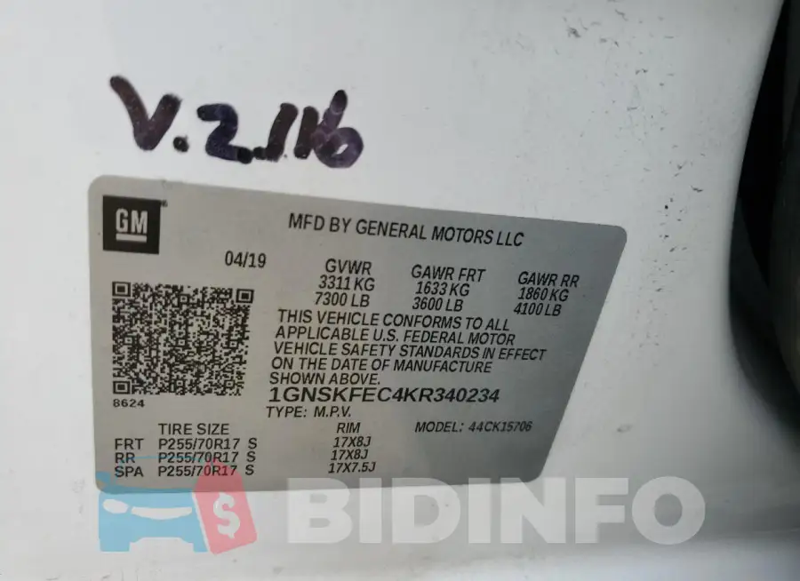 1GNSKFEC4KR340234 Photo# 13