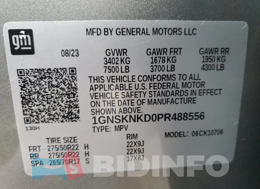 1GNSKNKD0PR488556 Photo# 13