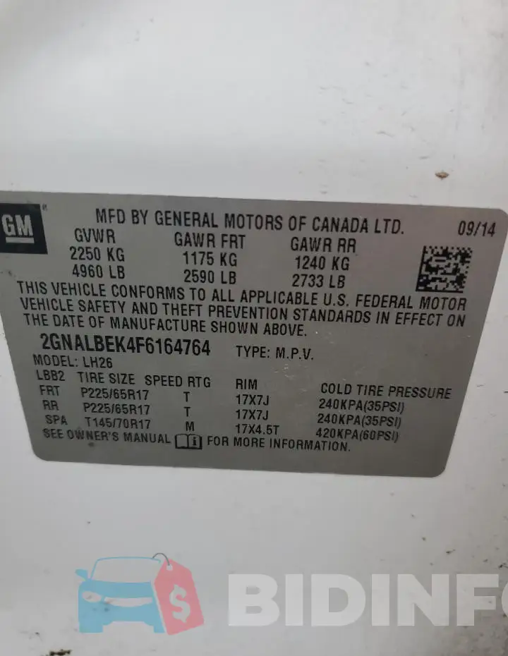 2GNALBEK4F6164764 Photo# 12