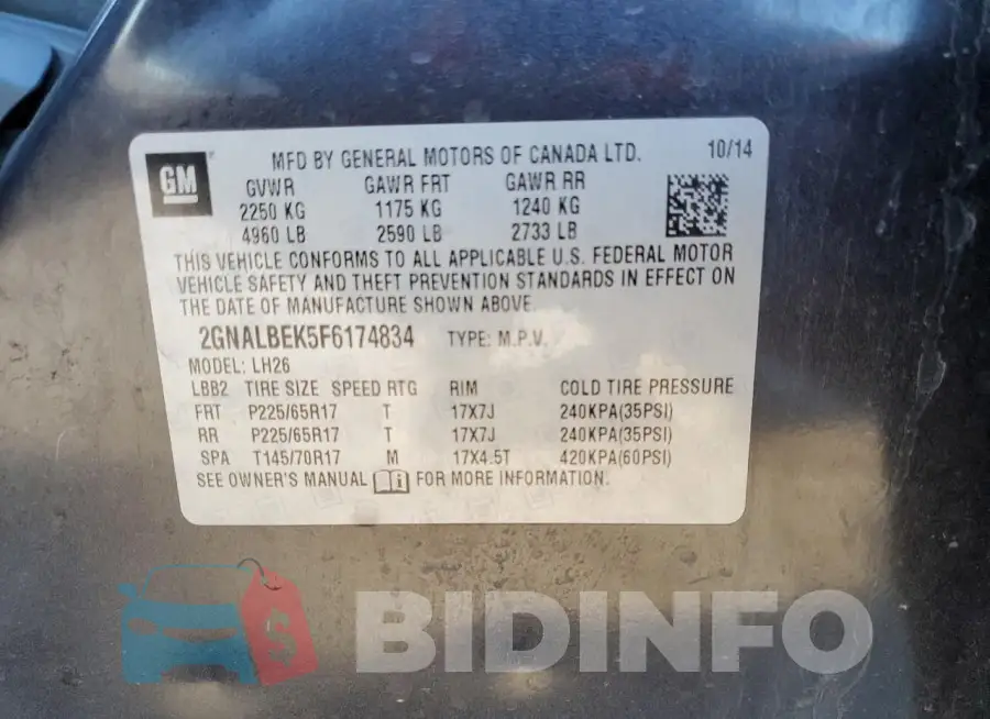 2GNALBEK5F6174834 Photo# 12