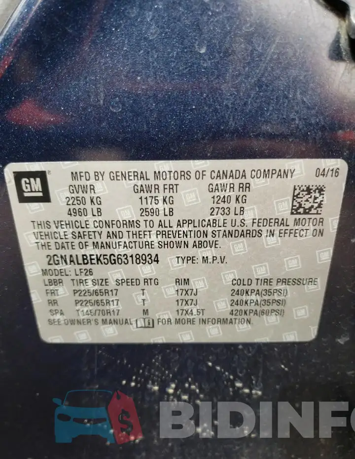 2GNALBEK5G6318934 Photo# 14