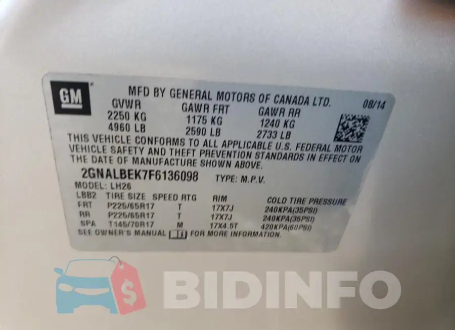 2GNALBEK7F6136098 Photo# 13