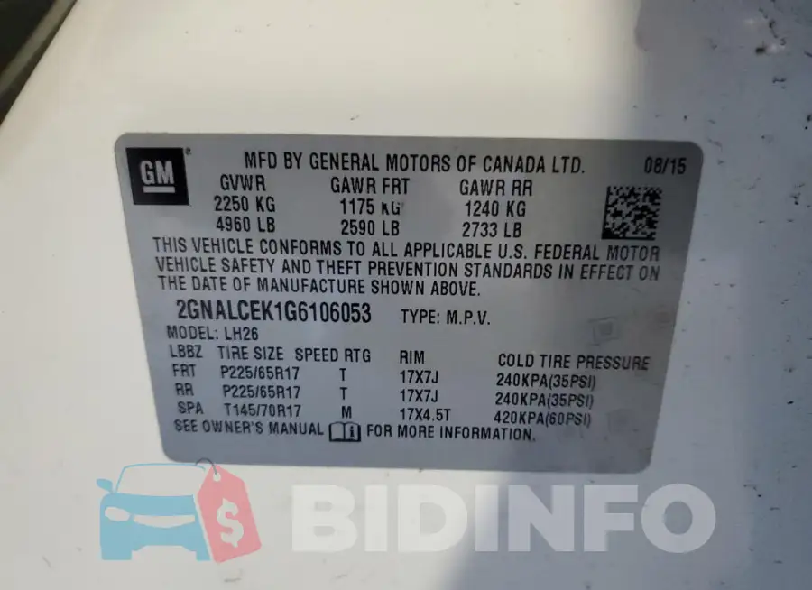 2GNALCEK1G6106053 Photo# 12