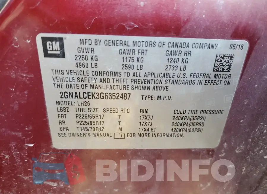2GNALCEK3G6352487 Photo# 12