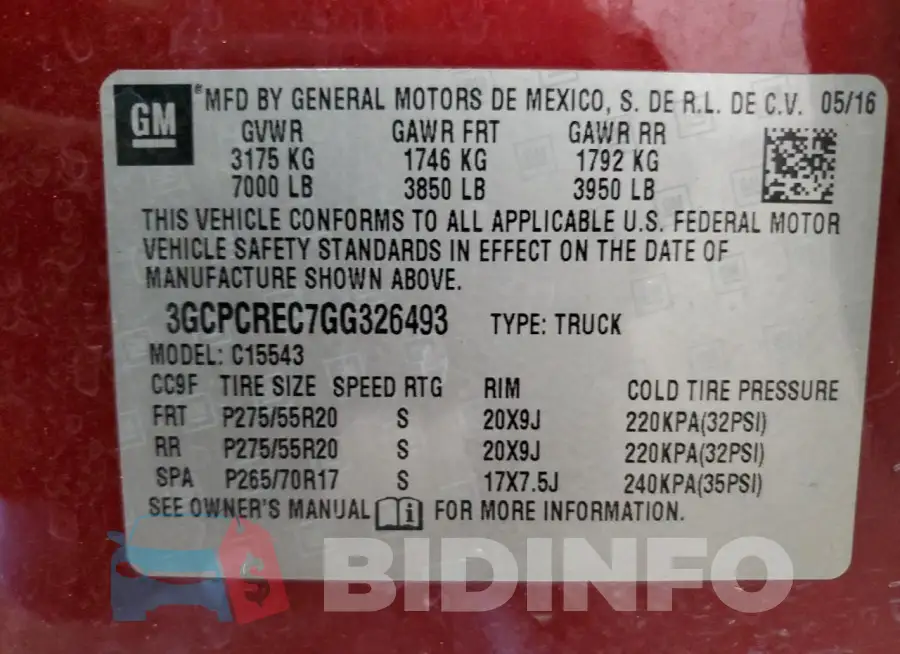 3GCPCREC7GG326493 Photo# 13