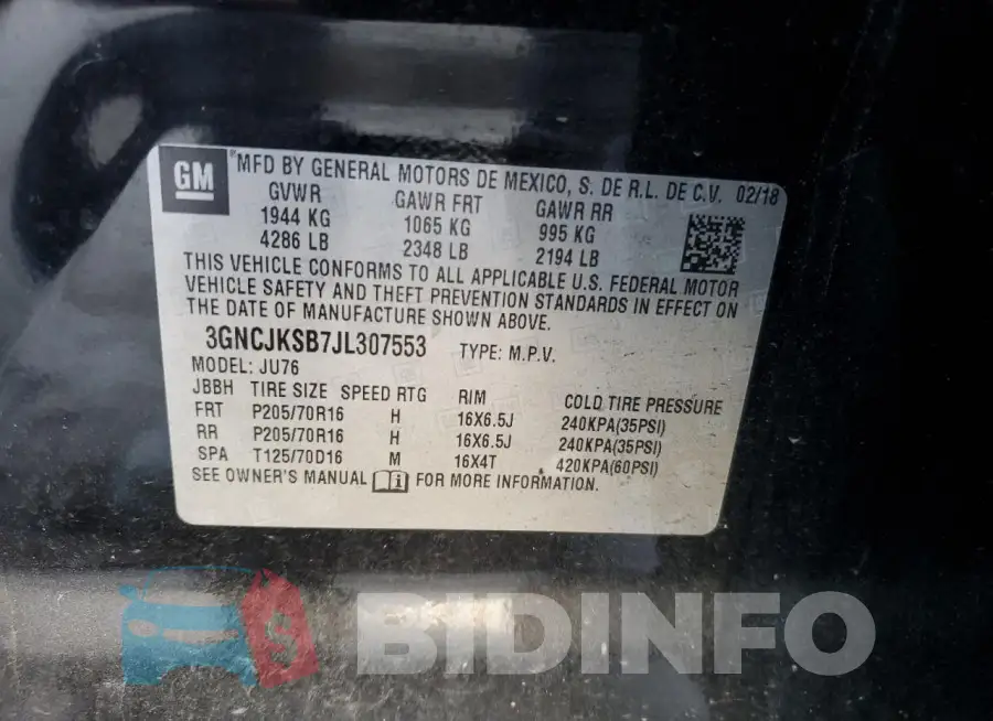 3GNCJKSB7JL307553 Photo# 12