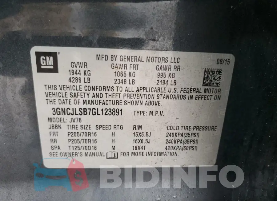 3GNCJLSB7GL123891 Photo# 12