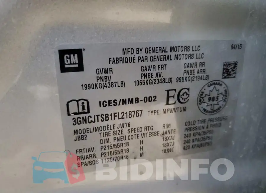 3GNCJTSB1FL218767 Photo# 13