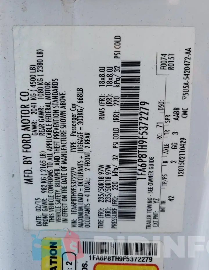 1FA6P8TH9F5372279 Photo# 12