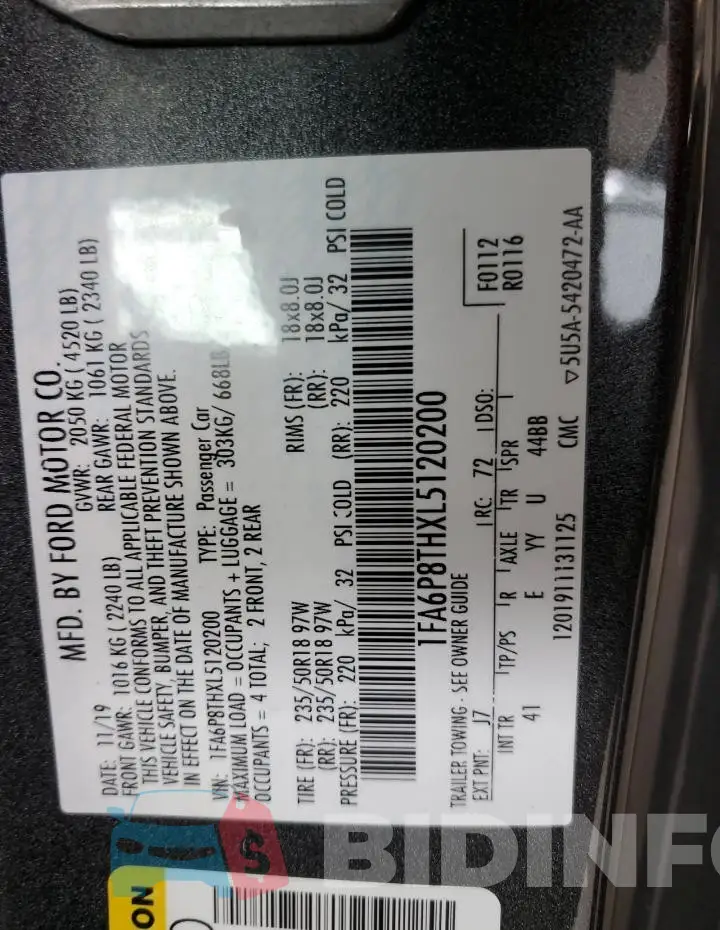1FA6P8THXL5120200 Photo# 12