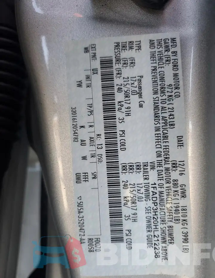 1FADP3H20HL212238 Photo# 12