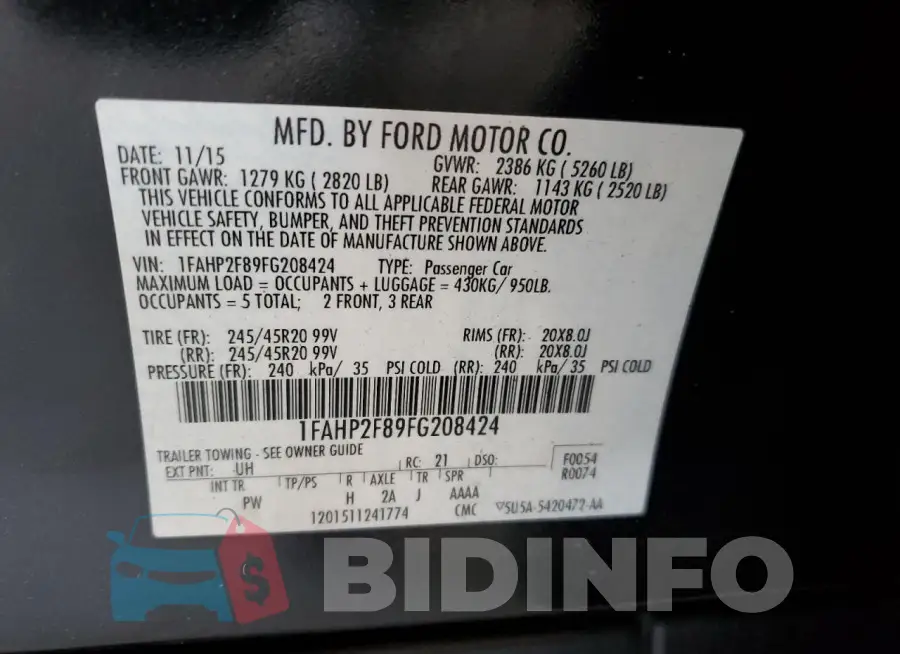 1FAHP2F89FG208424 Photo# 12