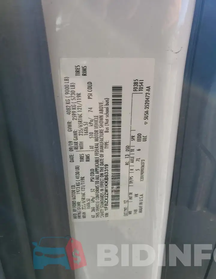 1FBZX2ZM1KKB63319 Photo# 13