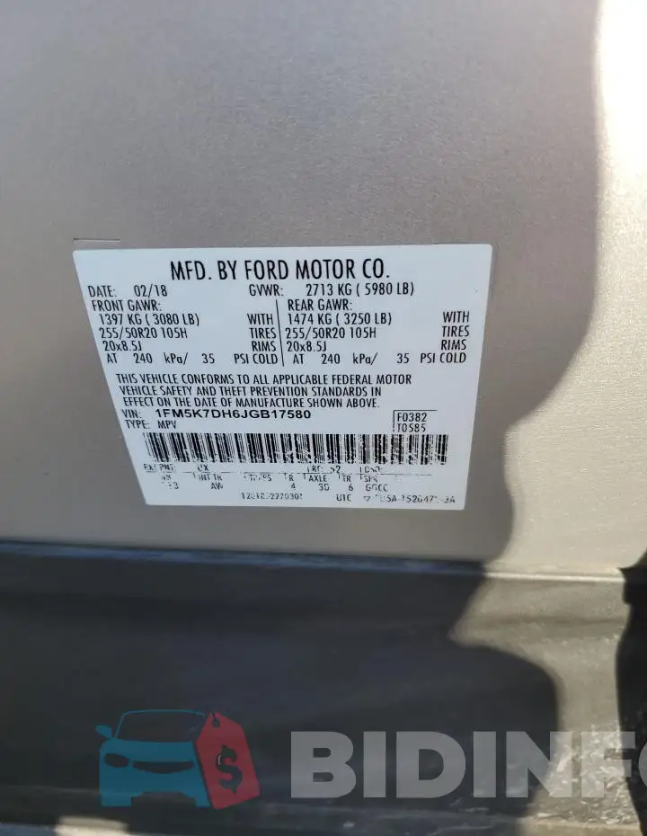 1FM5K7DH6JGB17580 Photo# 14