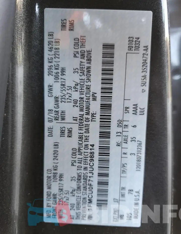 1FMCU0F71JUC98814 Photo# 13