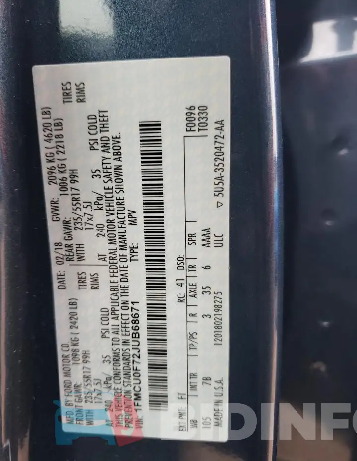 1FMCU0F72JUB68671 Photo# 12