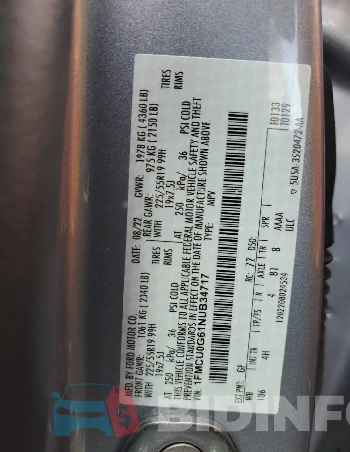 1FMCU0G61NUB34717 Photo# 13