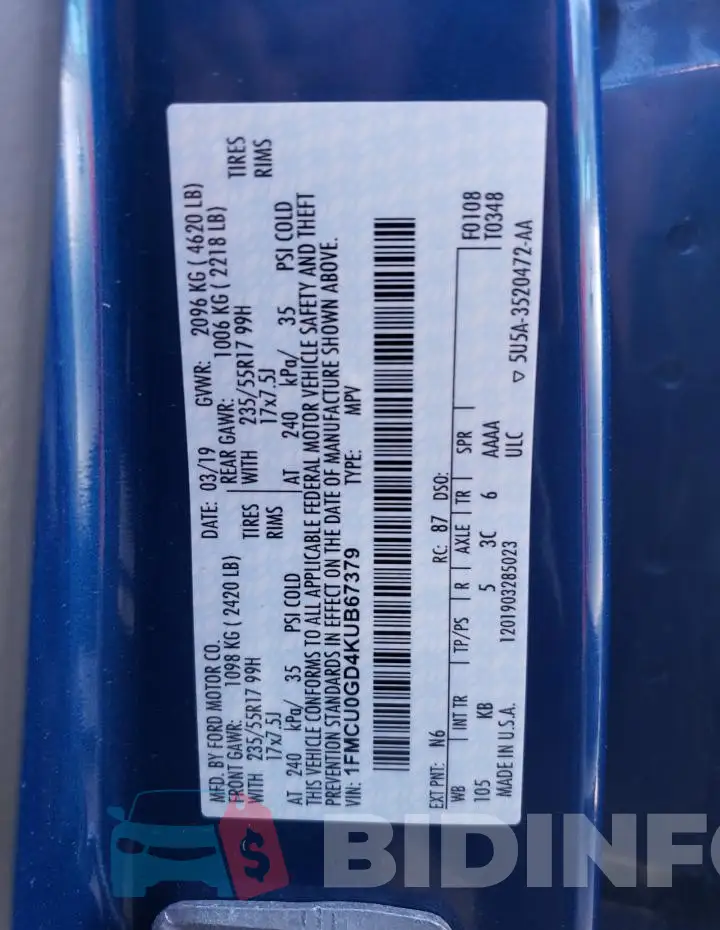 1FMCU0GD4KUB67379 Photo# 13