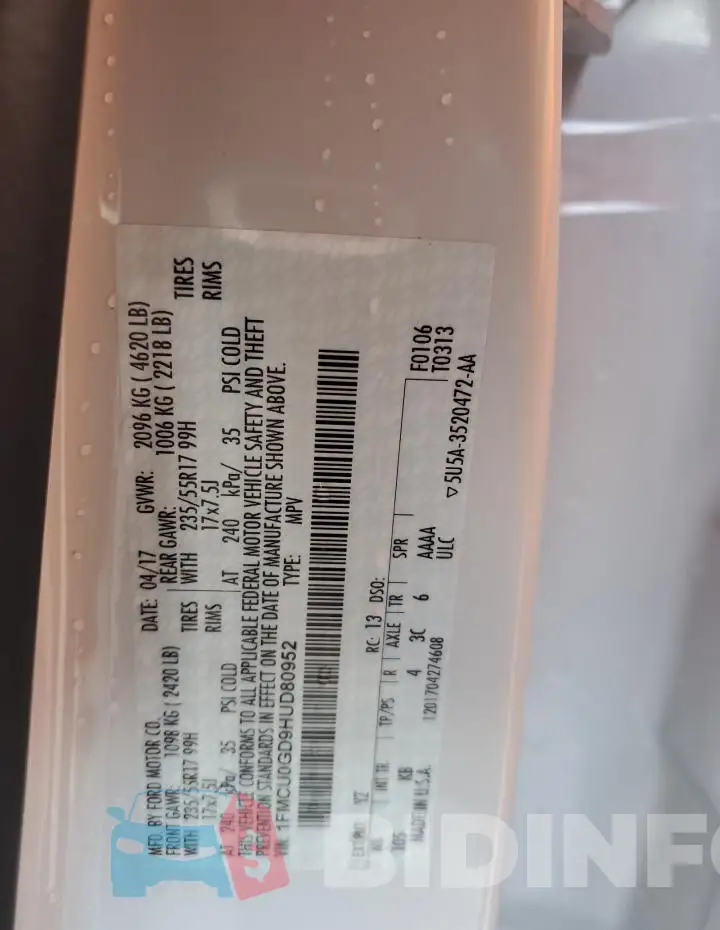 1FMCU0GD9HUD80952 Photo# 12
