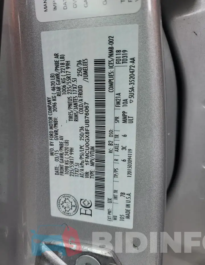 1FMCU0GX8FUB76067 Photo# 12