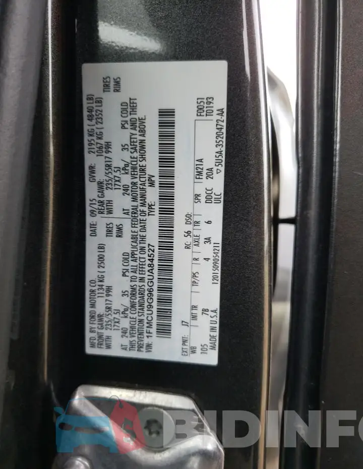 1FMCU9G96GUA84527 Photo# 14