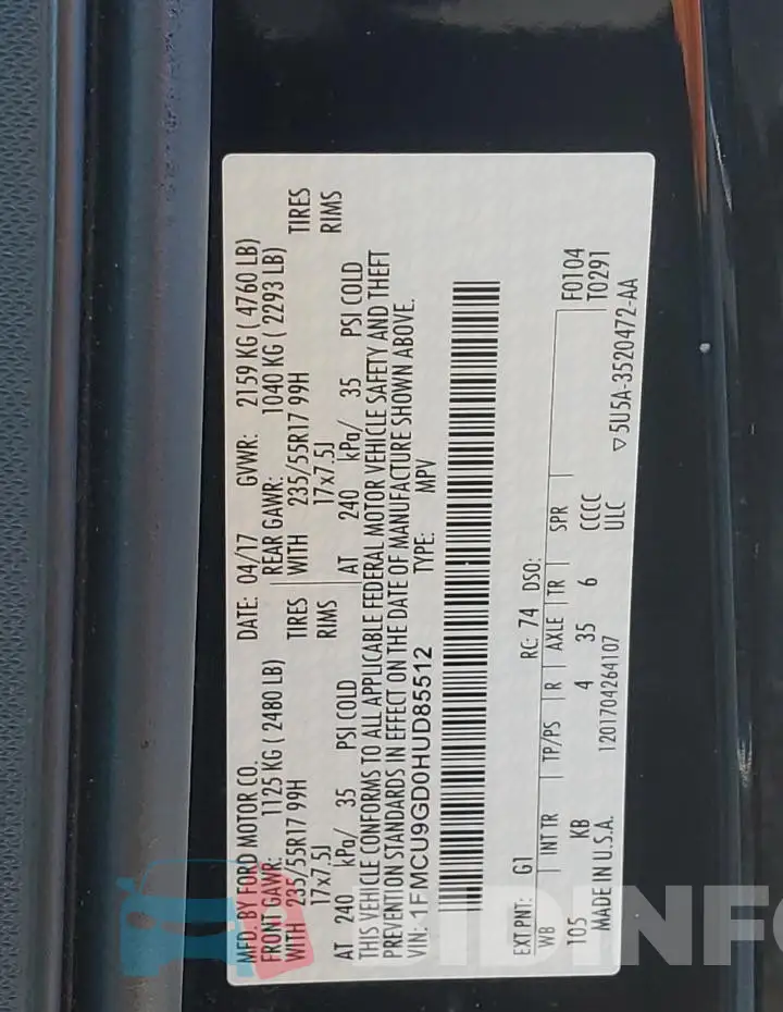 1FMCU9GD0HUD85512 Photo# 12