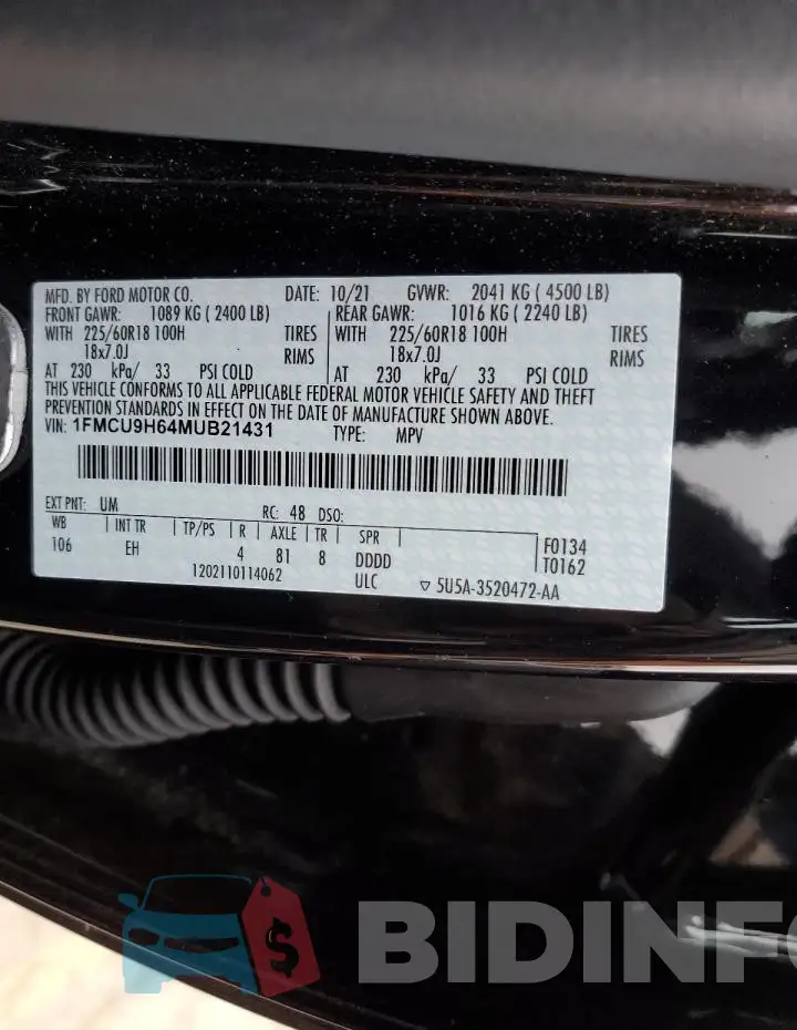 1FMCU9H64MUB21431 Photo# 13