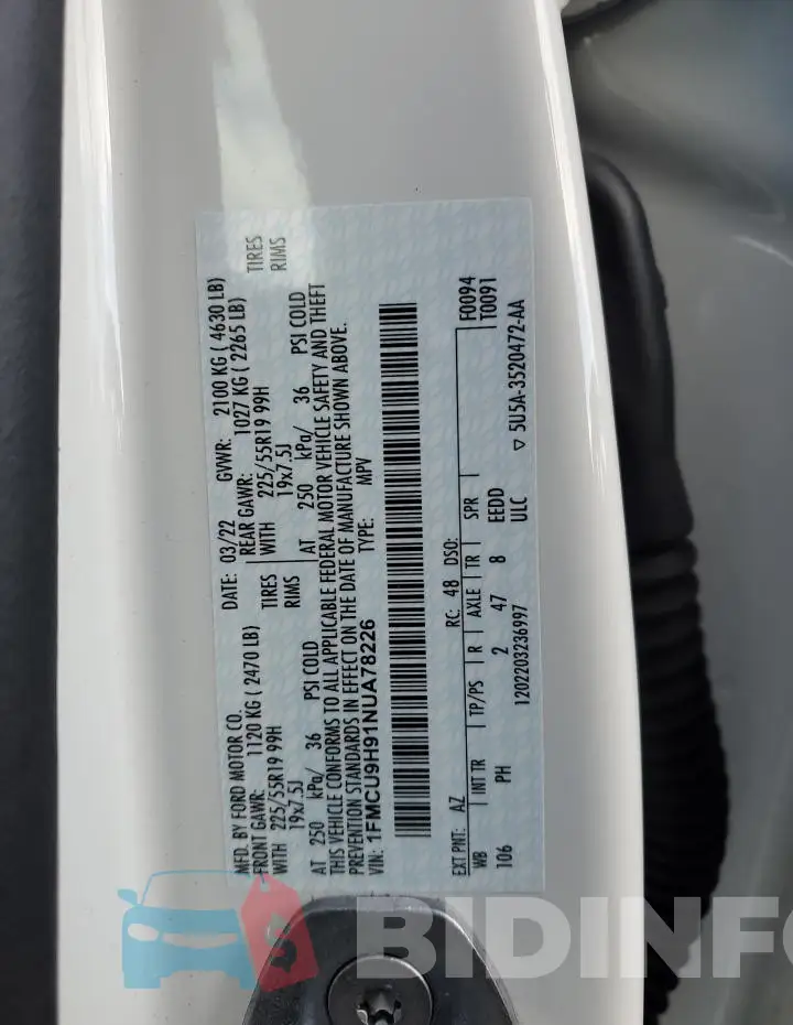 1FMCU9H91NUA78226 Photo# 12