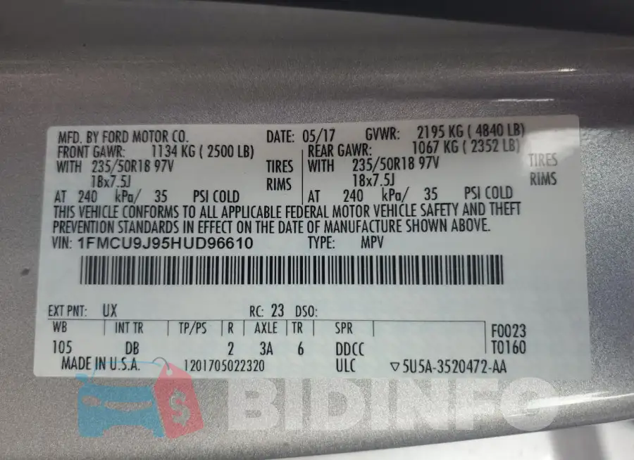 1FMCU9J95HUD96610 Photo# 13