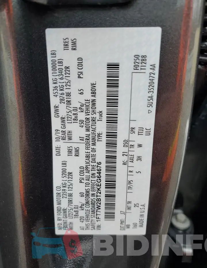 1FT7W2BT2KEG64676 Photo# 12
