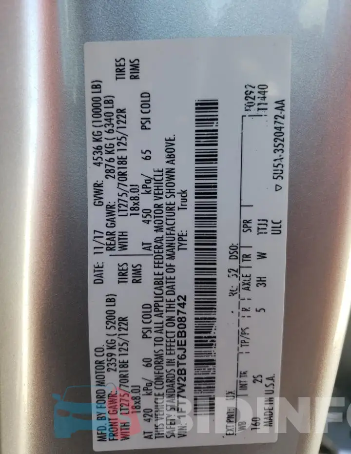1FT7W2BT6JEB08742 Photo# 13