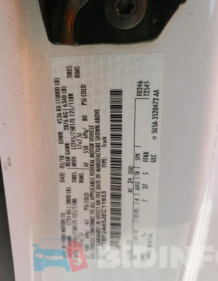 1FTBF2A65JEC11933 Photo# 12
