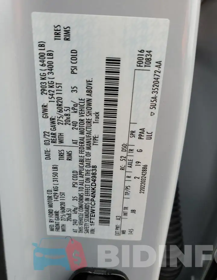 1FTEW1CP4NKD49838 Photo# 12