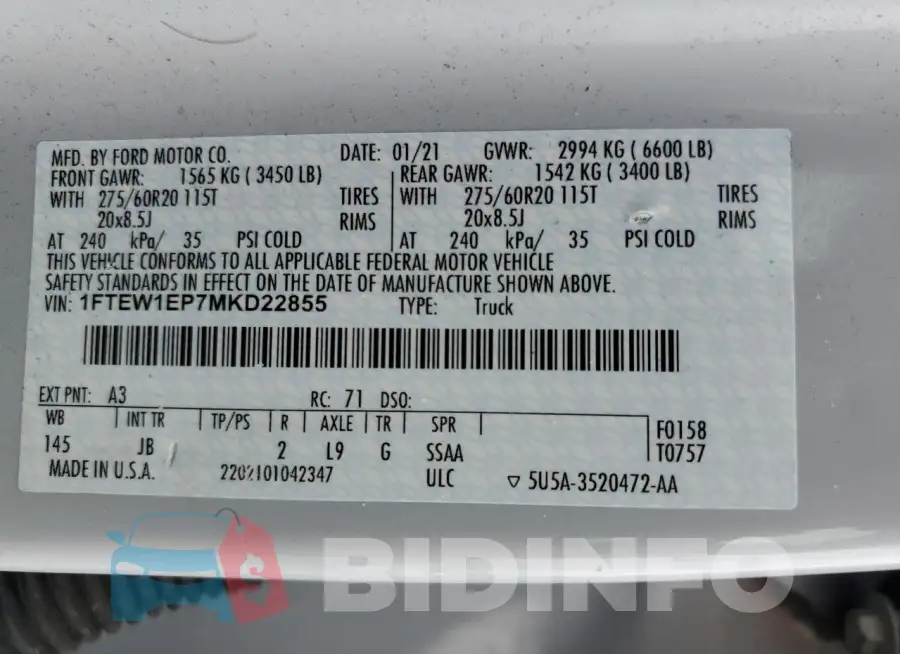 1FTEW1EP7MKD22855 Photo# 13