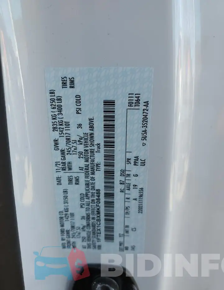 1FTEX1CBXMKF08488 Photo# 12