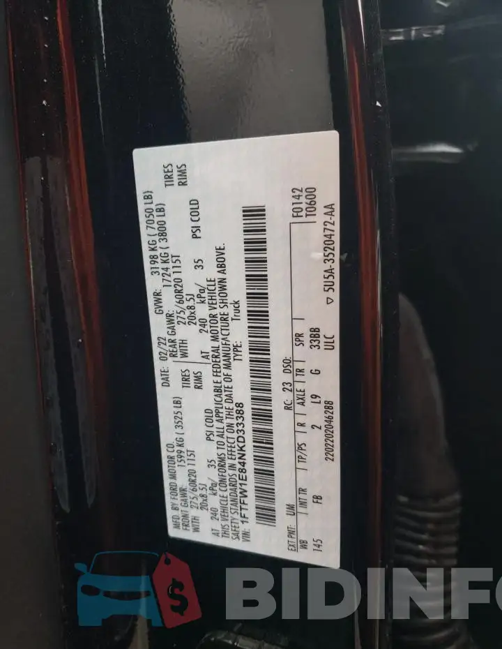 1FTFW1E84NKD33388 Photo# 12